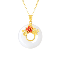 Zhou Taisheng gold inlaid jade pendant for women gold Hotan white jade cherry blossom safety buckle pendant gift for mother and girlfriend