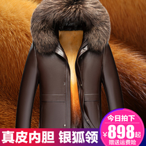Middle-aged and elderly leather mens hooded leather coat overcome fathers fur one gold mink coat mens coat