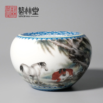 Jingdezhen Yilintang original mine glaze hand-painted pastel horse Apple Zun water boutique tea ceremony accessories collection