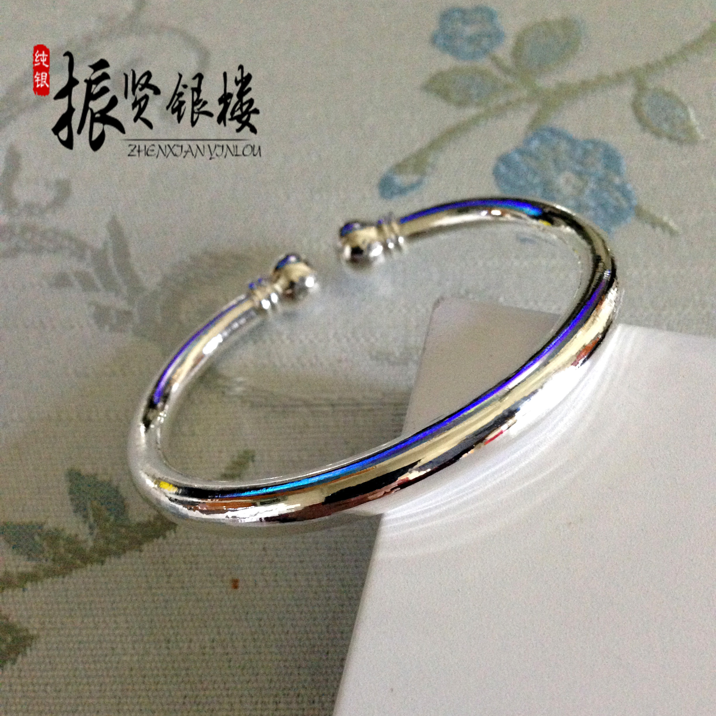 Zhenxian silver Building 9999 sterling silver round garlic narrow thick loach back garlic hand-made foot silver round semicircular bracelet