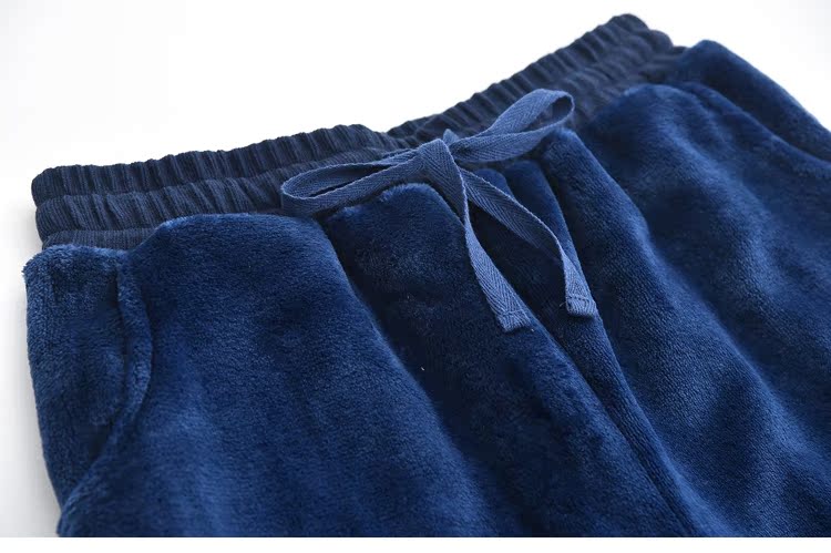 Cặp đôi đồ ngủ dày flannel nam và nữ ấm san hô lông cừu mùa thu và mùa đông mô hình nhà quần chủ đề đóng cửa quần nam