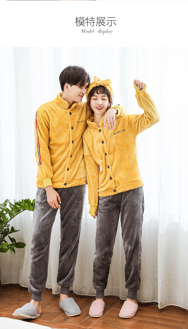 Coral fleece vài bộ đồ ngủ dày nam và nữ flannel mở dài tay phục vụ nhà phù hợp với mùa thu và mùa đông mới thời trang mặc nhà 