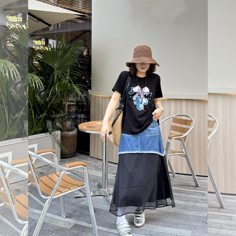 Ye Dafei Ydfstudio Niche Brand Light and Airy Summer European-Style Heavy-Duty Letter Print Top + Skirt Set