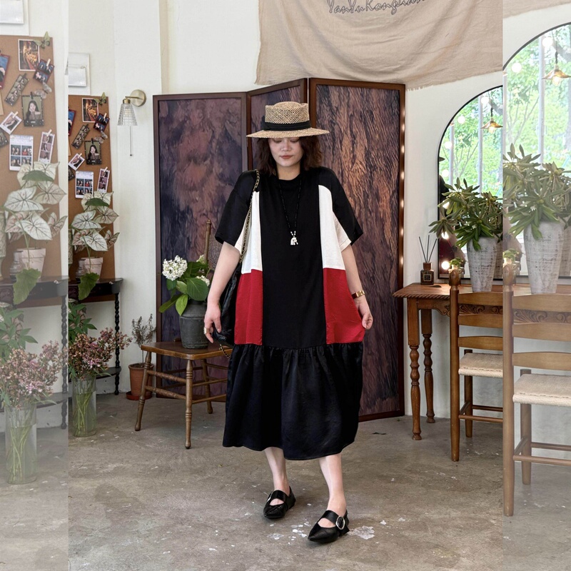 Ydfstudio Niche [Elegant Colors] European-Style Heavy Craftsmanship Color-Blocking Design Fashionable High-End Dress