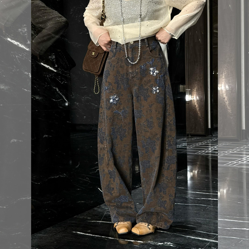Ye Dafei Ydfstudio Niche Dark Pattern Bead Flower European Early Autumn Jacquard Beaded Floral Design Jeans Ye Dafei Ydfstudio Niche Dark Pattern Bead Flower European Early Autumn Jacquard Beaded Floral Design Jeans