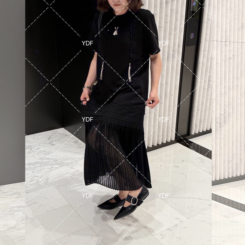 Ydfstudio Niche Brand【Private Garden】European High-Quality Lace Solid Color Patchwork Design Slimming Dress