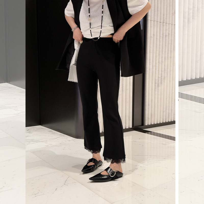 Ydfstudio Niche [Simple and Straightforward] European-Style High-Quality Elegant Lace-Trimmed Design Cropped Casual Pants