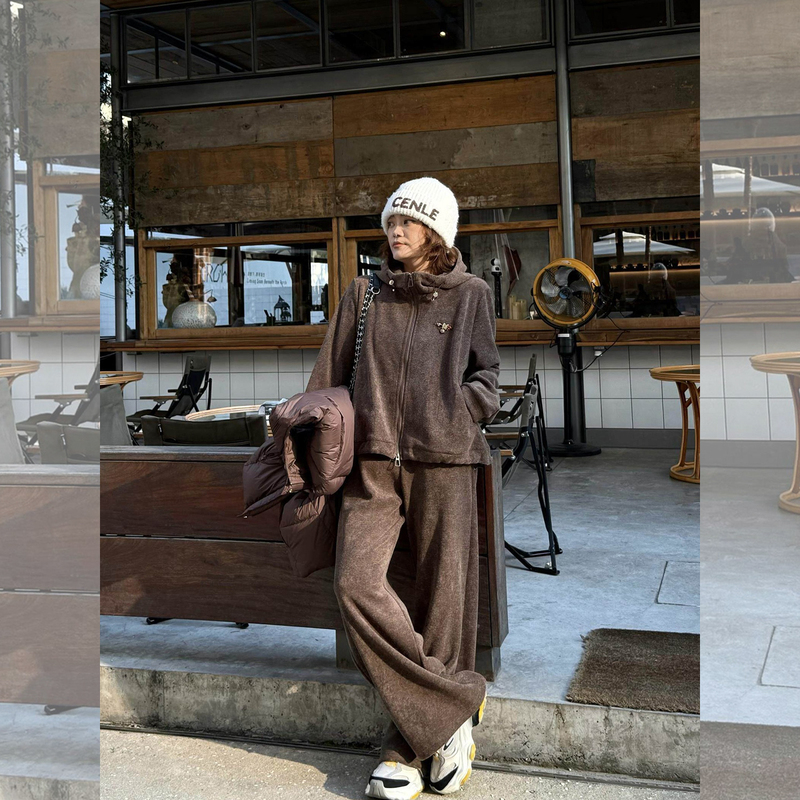Ye Dafei Ydfstudio Niche California Sunset European Style Solid Color Patchwork Hooded Sweatshirt + Pants Set for Women