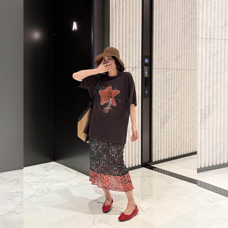 Ye Dafei Ydfstudio Niche Brand Yuebei Tinghai European-Style Star Print Design T-Shirt + Skirt Set