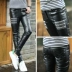 Thu đông và xu hướng cá tính Quần da nam Slim phần chân khâu PU Quần da nam bó sát xe máy moto - Quần da quần legging nam Quần da