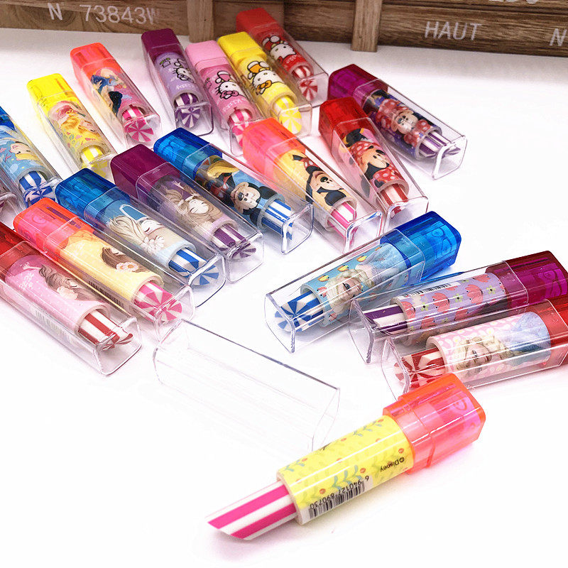Cartoon cute creative lipstick eraser fun stationery wholesale children's birthday gift learning supplies