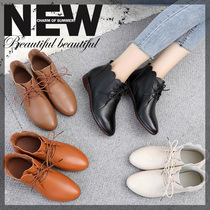 Short boots Women spring and autumn 2021 New Flat womens boots single boots real leather shoes flat heel soft bottom increased casual womens shoes