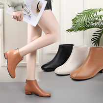 Short boots Women spring and autumn 2021 New thick heel Martin boots Womens singlebrand boots British short tube leather simple leather simple joker womens shoes