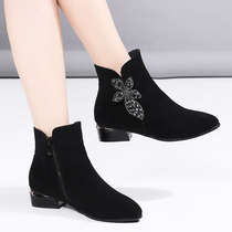 Short boots Womens autumn Winter 2020 new coarse heel Martin boots Womens boots Fashion single boot Short-cylinder cotton boots Low heel womens shoes