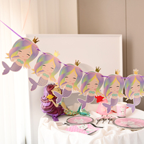 Mermaid Birthday Labanner Banner Banner Children Girl Birthday Decorations Arrangement Laflower Colorful Flag Party Scene Arrangement