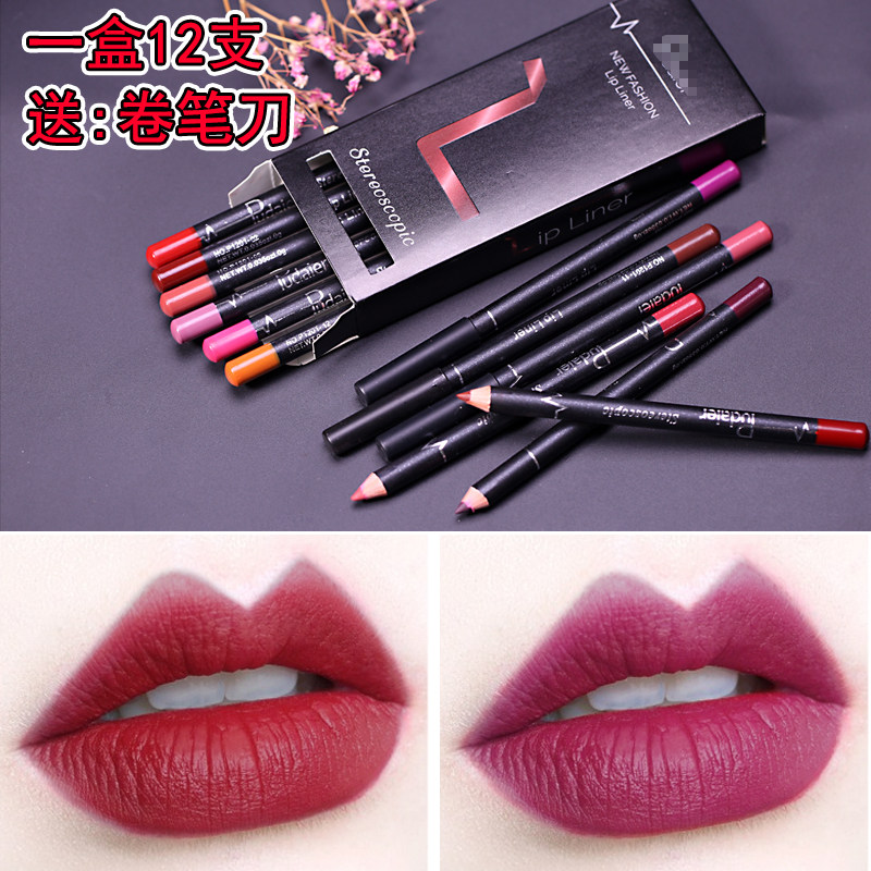 Lip Line Pen Female Hook Thread 12 Color Set Lip pen style lipstick Long lasting waterproof not stained with the pen dragon lady of the lips