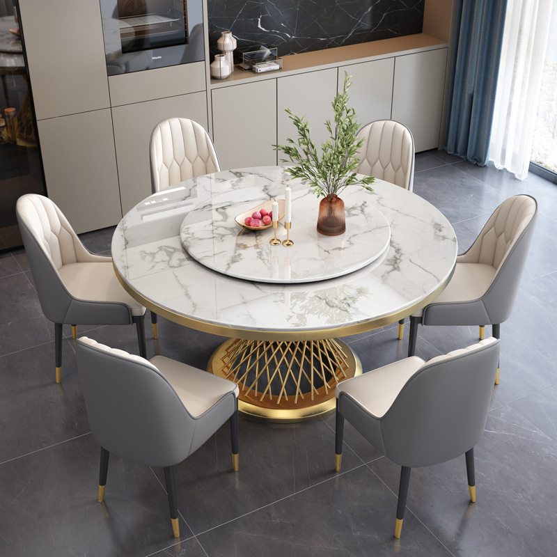 Marble Roundtable Modern Lightness Luxury 2022 New Round Pandora Rock Rock Table Chair with Rotary Dishes