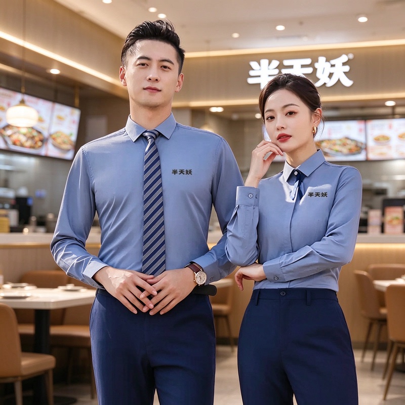 Half-Demon Grilled Fish Work Uniform Shirts for Men and Women, Wrinkle-Resistant, No-Iron, Short-Sleeved, Long-Sleeved Shirts, Other Workwear Can Be Embroidered with Logos