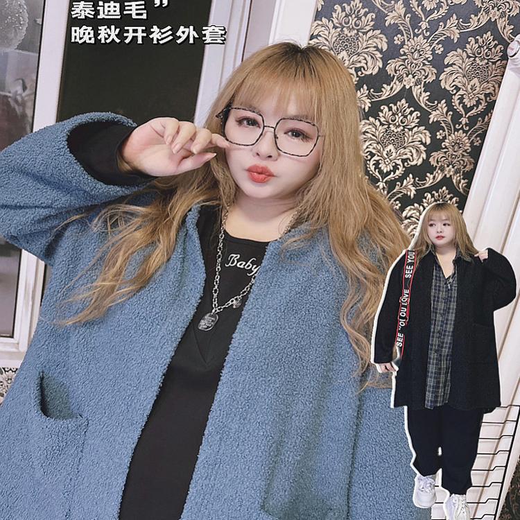 130kg Western-Style Simple Teddy Fur Coat, Lazy Style Mid-Length Velvet Cardigan, Hello Plus-Size Women's Clothing 130kg Western-Style Simple Teddy Fur Coat, Lazy Style Mid-Length Velvet Cardigan, Hello Plus-Size Women's Clothing