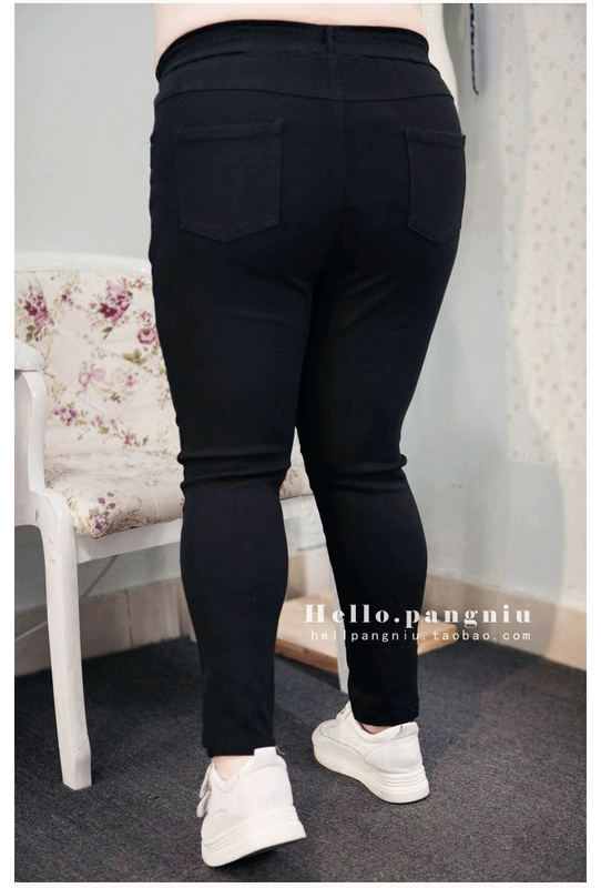Xuân 2018 thêm size lớn cho nữ 230 cân thon thon eo cao thon cao thun đen co giãn chân quần âu áo moschino