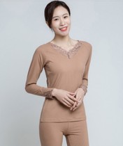 New Autumn and Winter Olinya Bamboo Fiber Thin V Lace Collar Opel Velvet Warm Womens Underwear Set FPG4205