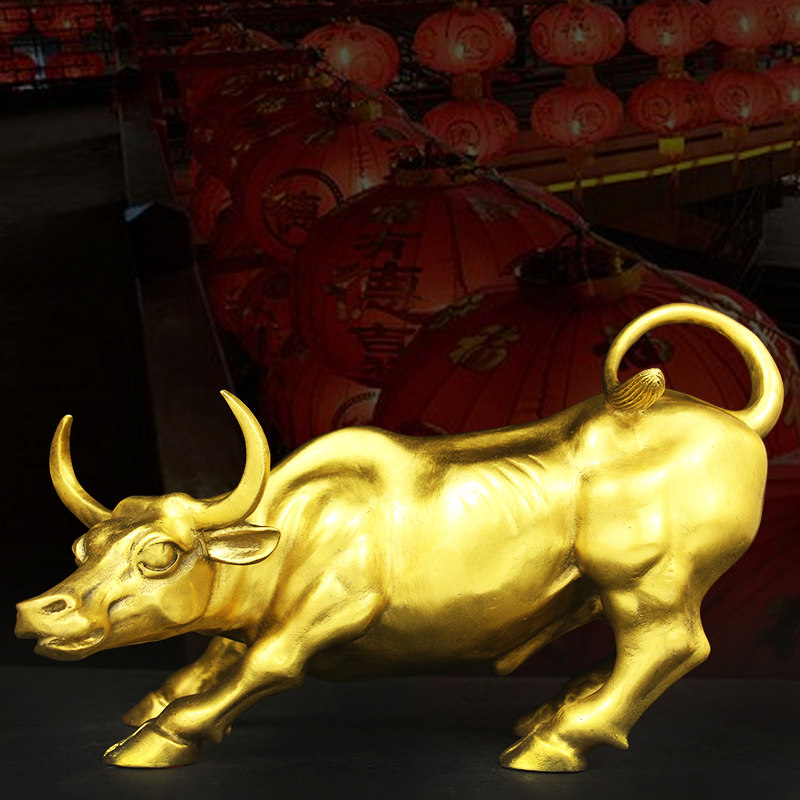 Pure copper cow Wangshi Cow Wall Street Cow Zodiac Cow Lucky Feng Shui Home copper cow ornaments Pure copper home trinkets