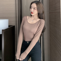 Fat girl plus size base shirt new female spring and autumn thin long sleeve slim slim interior wear autumn dress round neck tight T-shirt