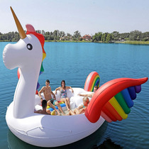 Licorne gonflable pour plusieurs personnes très grand lit flottant montage sur une île flottante grand aéroglisseur sur leau