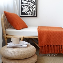  Orange blanket Light luxury tassel bed towel Bed tail blanket Sofa blanket Model bed and breakfast bed tail towel dark orange