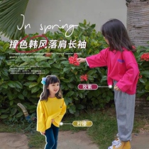  Shi pea girls  top Korean version contrast sweater female baby spring new childrens Western style fashionable long-sleeved jacket