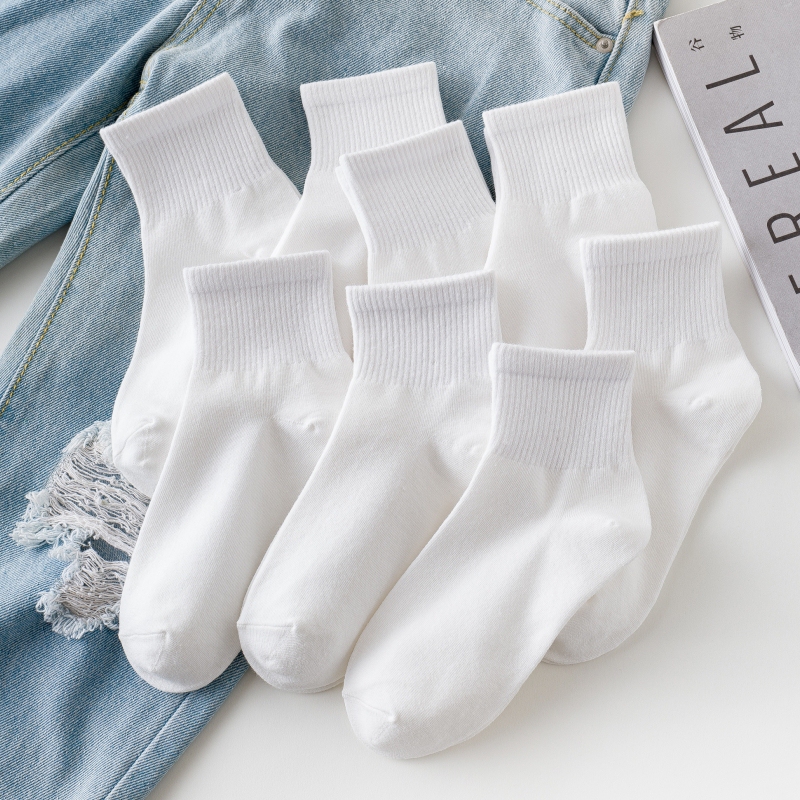 White Socks for Women, Pure Cotton, Mid-Calf Socks, New Spring Style Women's Socks, Summer Women's Sweat-Absorbent Short Socks, Girls' Cotton Socks