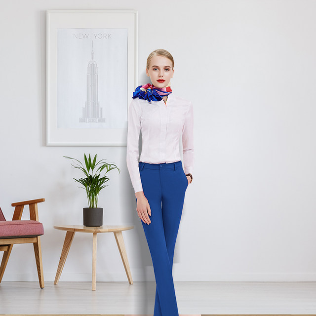 Flight attendant art test clothing female interview white shirt aviation long and short sleeve professional suit skirt stewardess uniform formal shirt