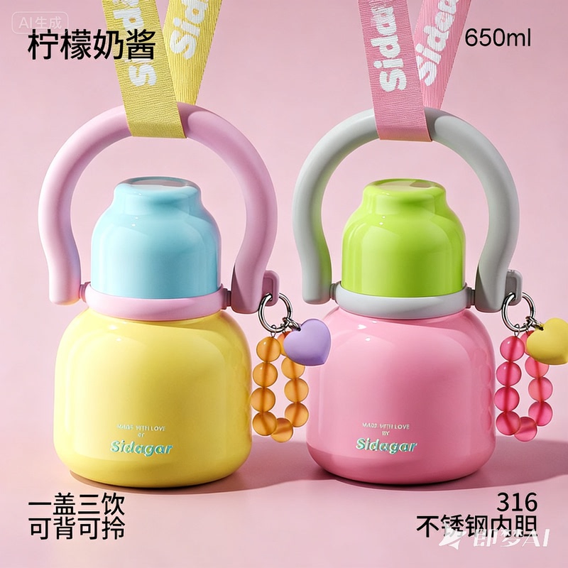 Shijia Thermos Cup, High-Looking Straw Water Bottle for Girls, Large Capacity, 2025 New Model, Portable Cup for Students