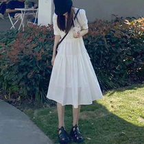 White one-piece dress 2022 new summer retro a character long collection waist sweet and beautiful teenage girl first love Korean tie gentle dress