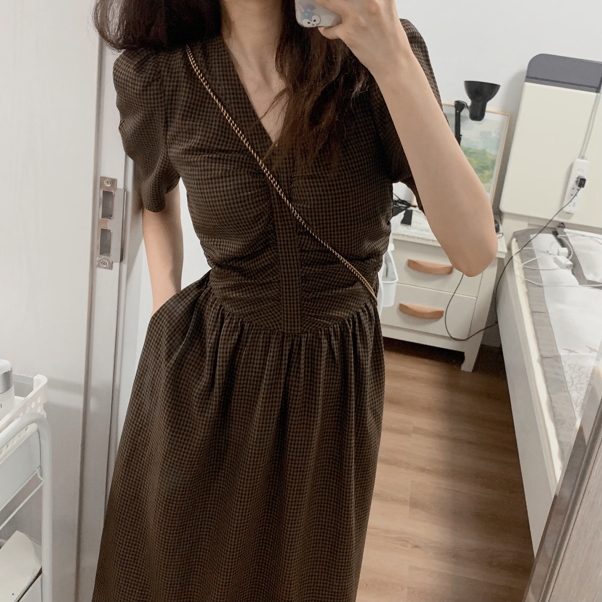 (clearance) dress 2022 new summer thin French tea break dress retro mid-length small dress women