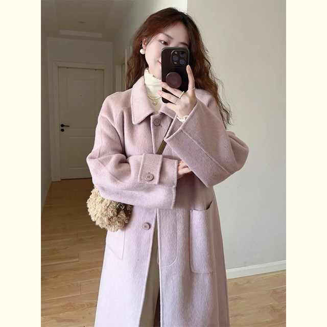 Korean thick medium-length woolen coat for small people