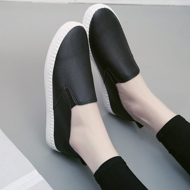 2024 Spring Driving Shoes Women's Leather Canvas Shoes Women's Slip-on Shoes White Shoes Korean Style Student Casual Lazy Shoes