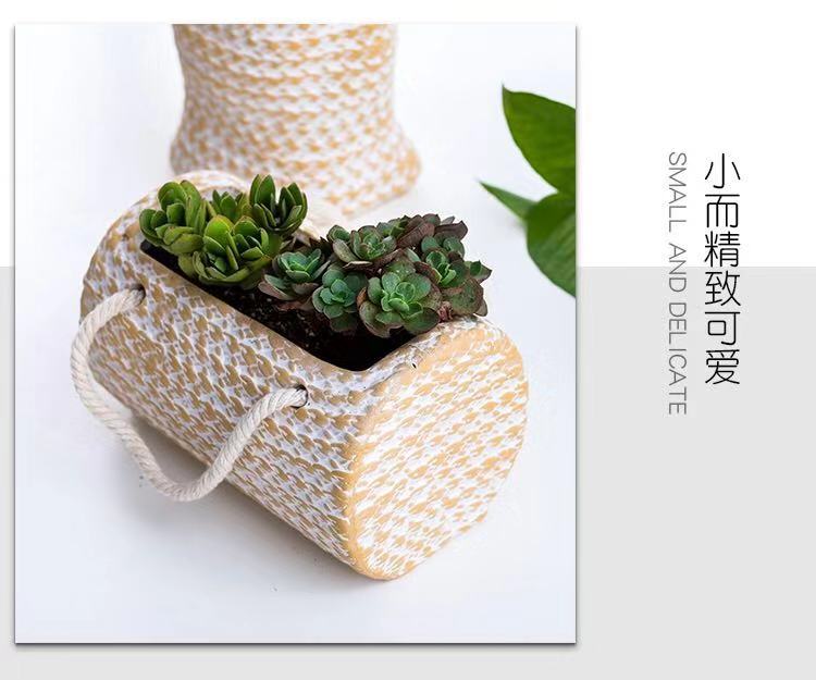 Zuo Mi I Cây mọng nước Hoa bình dị Dệt túi gốm Hoa Bình làm vườn Giỏ trang trí sân vườn - Vase / Bồn hoa & Kệ chậu nhựa treo