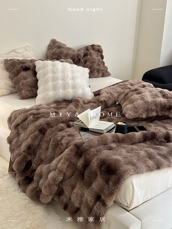 Mia High-End Faux Fur Blanket Nap Blanket Thickened Warm Single/Double Blanket Rabbit Milk Velvet