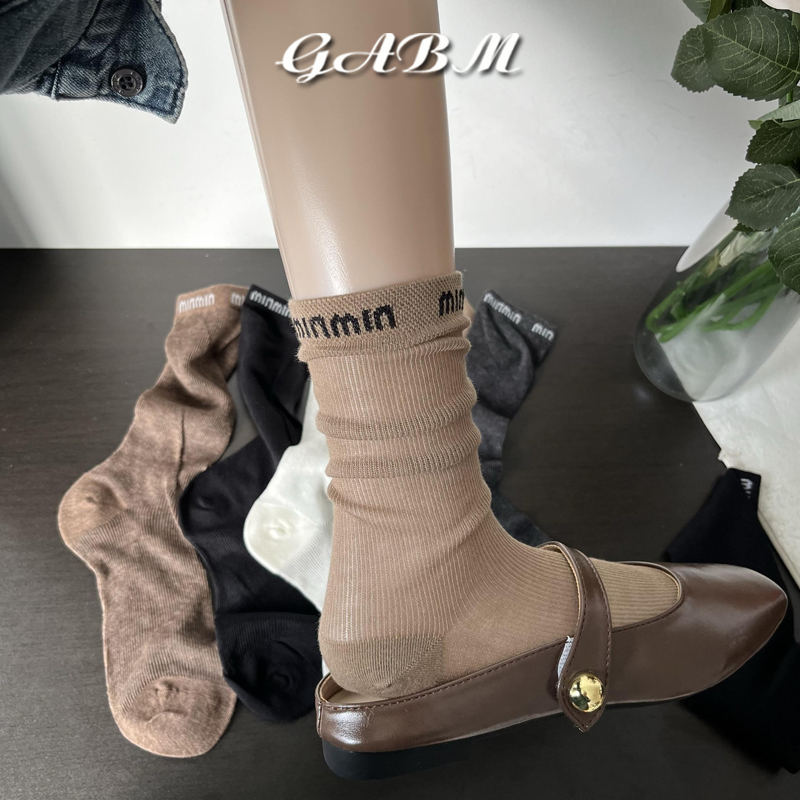 Japanese Style Slouch Socks for Women, Pure Cotton, Versatile, Thin Summer Style, Seamless, Fashionable 2025 New Letter Print, Full Cotton Mid-Calf Socks