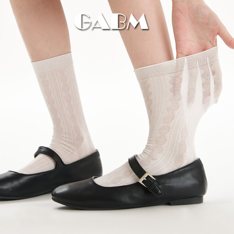 Gabm White Silk Stockings for Women, Summer Thin Mesh Breathable Seamless Mid-Calf Socks Paired with Small Leather Shoes