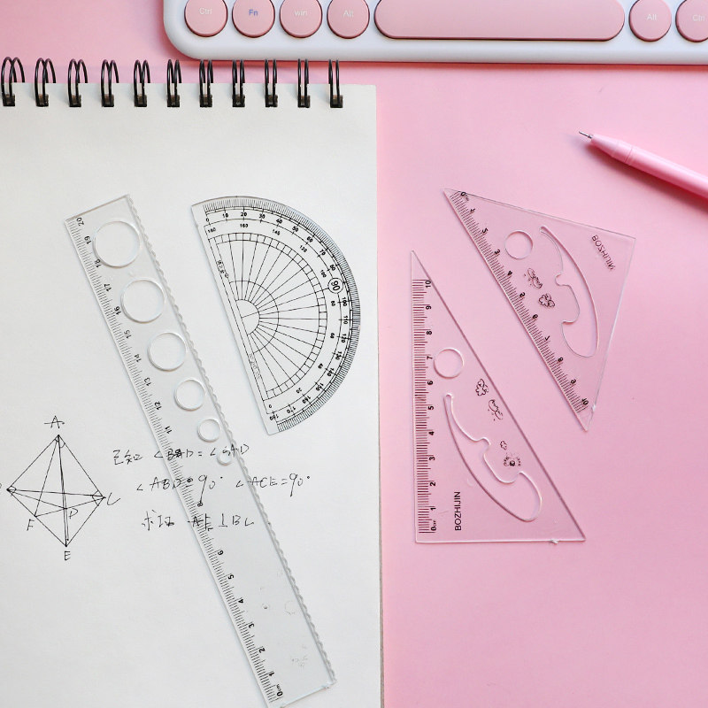 Student ruler suit drawing ruler four sets of versatile triangular children's sleeve ruler study stationery supplies wholesale