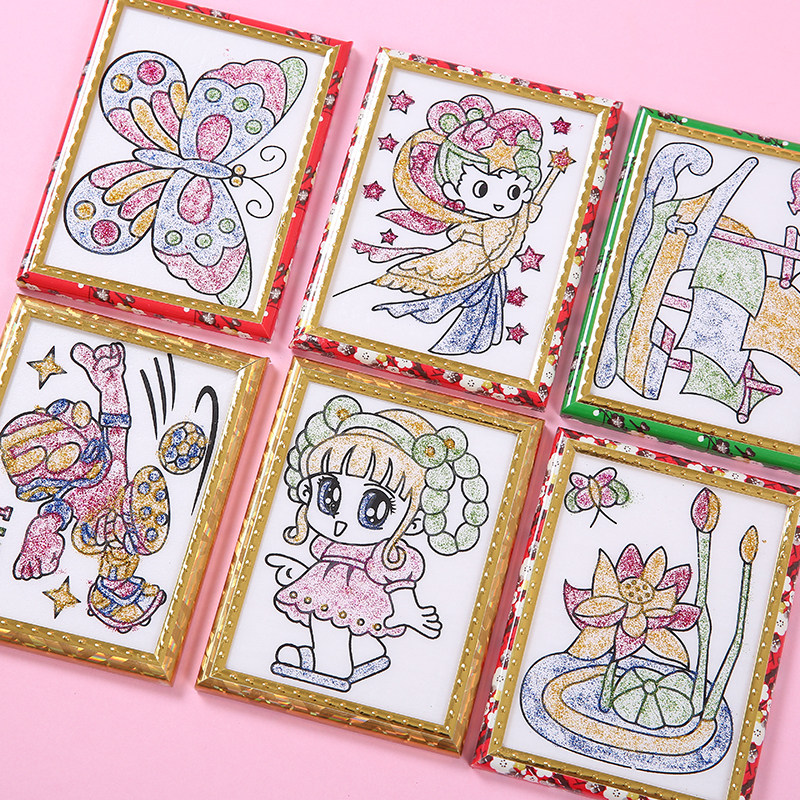 Child Gold Powder Painting Handcrafted Color Graffiti Painting Sand Painting Gel Painting Paint Suit With Frame Creative Puzzle Diy Toy