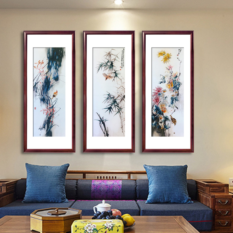 Jinwu needle 1-4 silk Su embroidery finished hanging painting pure handmade embroidery painting Chinese decorative painting joint painting living room orchid, bamboo and chrysanthemum