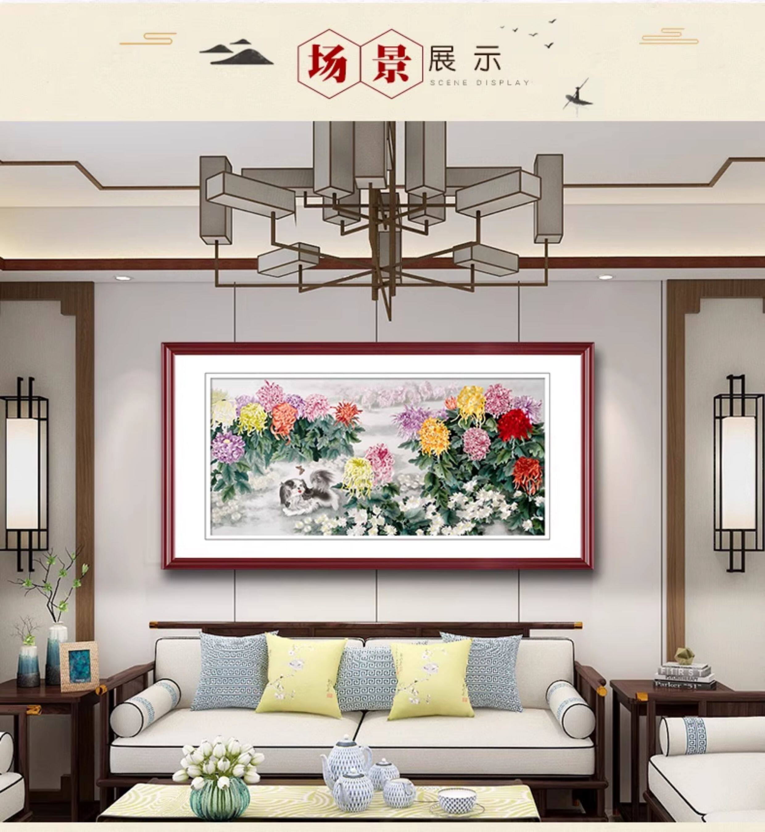 Вышивка Сучжоу 金吴针苏绣成品挂画纯手工苏州刺绣画客厅办公室新装饰画菊园嬉戏