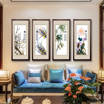 Golden Wu Pin Su embroidery finished product hanging painting pure handmade Suzhou embroidery painting Living room Chinese decoration painting 4-League Meranzhu Chrysanthemum