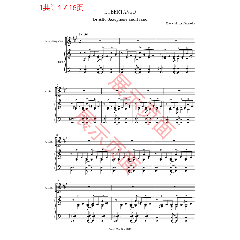 Piazzolla Libertango Alto Sax + Piano Score and Parts Astor Piazzolla Libertango Alto Sax Electronic Music Source File