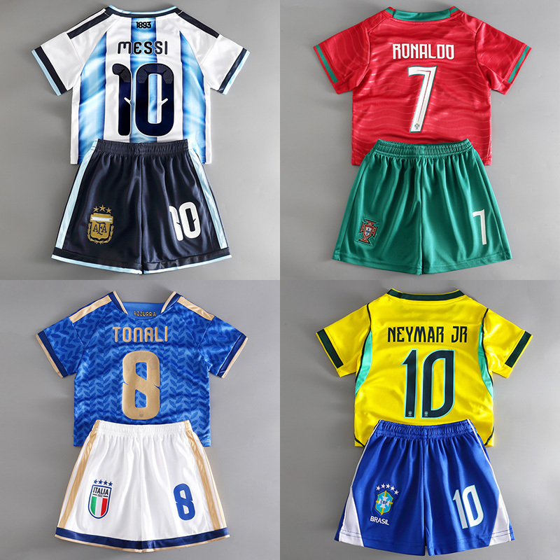 2026 National Team Children's Soccer Jerseys Argentina Messi Portugal Cristiano Ronaldo Germany Brazil Boys and Girls Jerseys