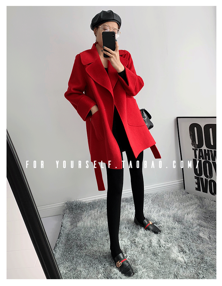 Hàng đỏ châu Âu hai mặt cashmere áo choàng Kah Kahben nữ ngắn kết hôn với người đàn ông nhỏ len áo khoác nữ mùa đông ao dạ nu thoi trang