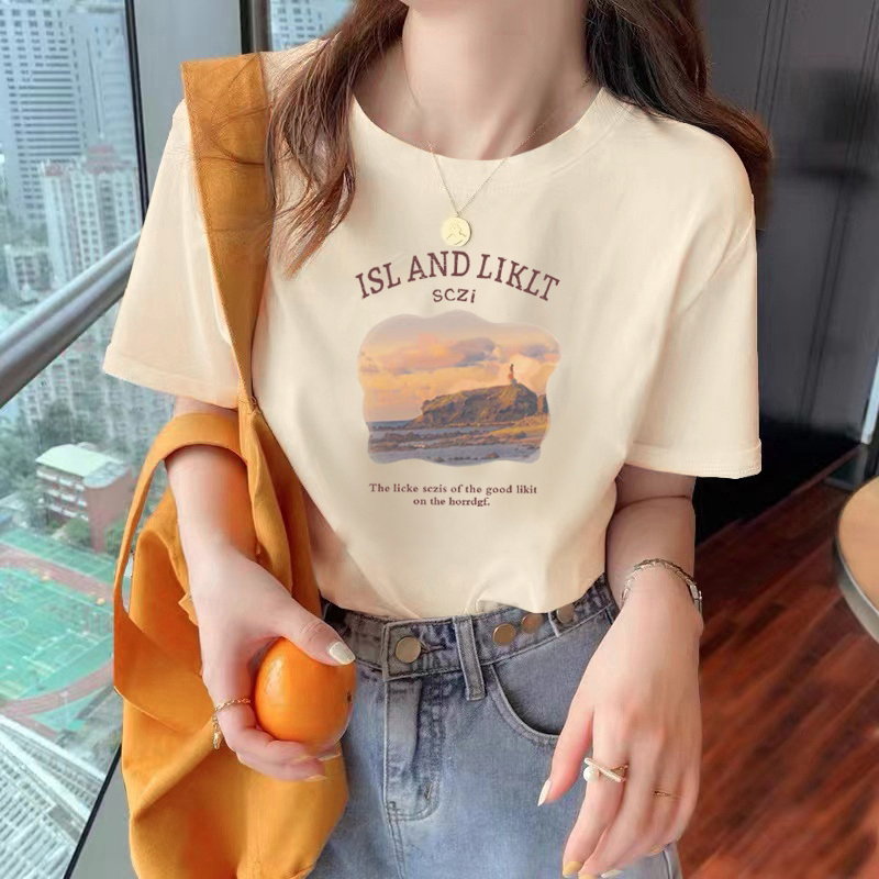 Pure Cotton White Short-Sleeve T-Shirt for Women, 2025 Summer New Popular Style, Loose Fit, Summer Half-Sleeve Tee, Slimming Top, Trendy